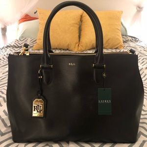 Ralph Lauren Newbury double zip black&gold satchel